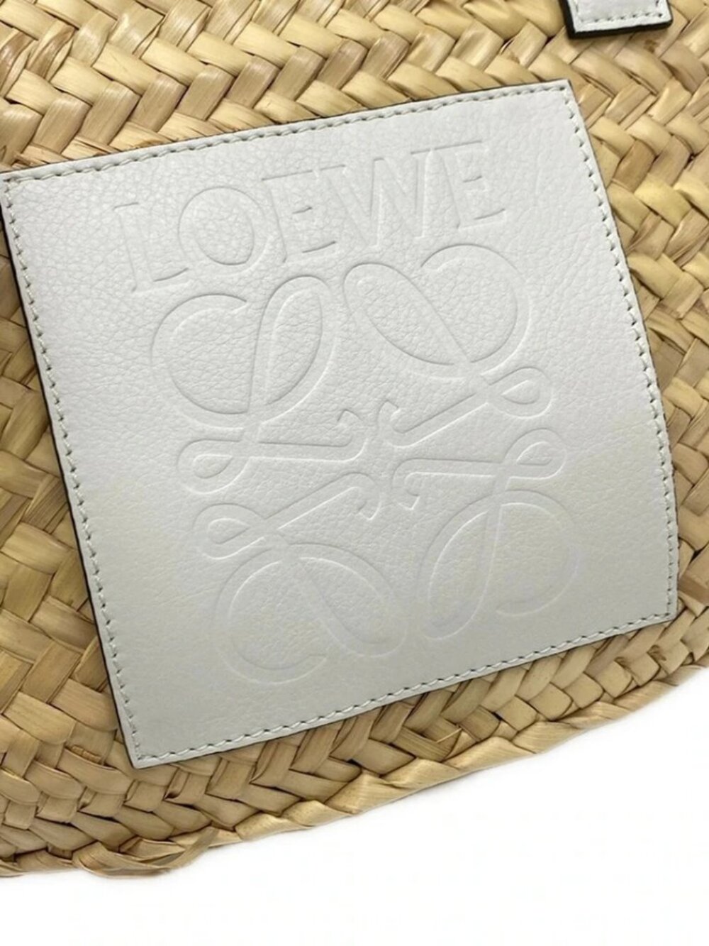 LOEWE Basket A223S93X28 Beige White Palm Leaf Calf Leather Tote Bag - Picture 12 of 15